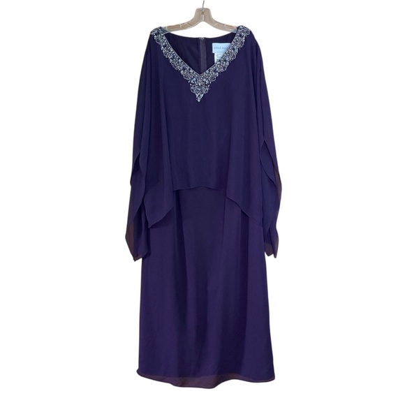 Alfred Angelo Mother of the Bride Beaded Eggplant Kaftan Gown 9018LW (Size 20W) - Picture 4 of 12